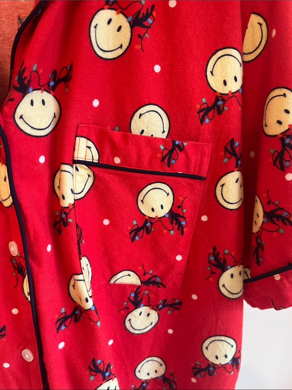 Aerie Red Smile Face Reindeer Button-Front Pajama Top and Shorts Set Sz XL - Picture 9 of 14